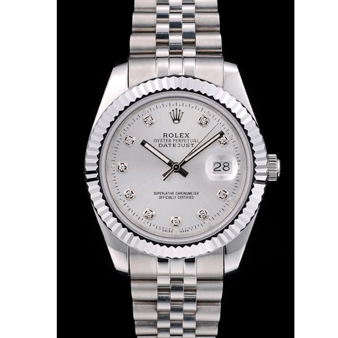 AAA replica watch Stainless Swiss Steel Silver Rolex DateJust 41996 Dial Ribbed Bezel 0713